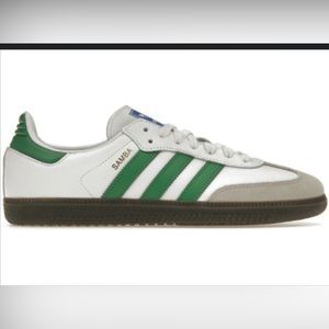Adidas Samba White -  Three Green stripes and gum button